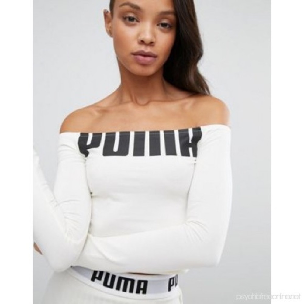 PUMA Off-the-Shoulder Long Sleeved White Crop Top